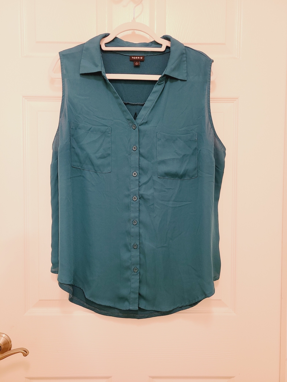 Torrid Teal Sleeveless Button-Front Blouse